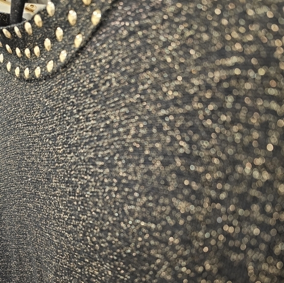 Wallis Black Gold Studded Cold Shoulder Mock Neck Tunic Sweater Top Size Medium - Picture 6 of 12